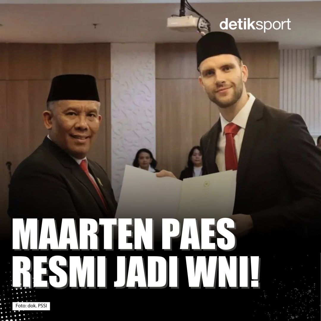Tidak ada angin, tidak ada hujan, Maarten Paes resmi menjadi WNI setelah menjalani sumpahnya tadi pagi di Jakarta! 🇮🇩

Debut lawan Irak di Kualifikasi Piala Dunia 2026, detikers? 👀

#TimnasIndonesia #MaartenPaes #detiksport