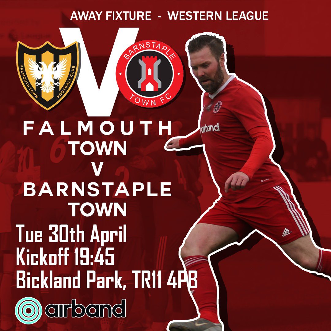 Matchday! 😍 Falmouth Town (A) 🏆 Toolstation Western Premier Play Off Semi final A huge game tonight for Barum who look to book their place in the play off final on Saturday 7:45pm kick off at Bickland Park Team news and match updates to come 👋 #FALBAR #UpTheBarum