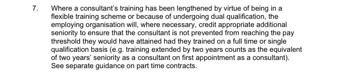 Huge congratulations to Dr Watson! 👏🏻👏🏻👏🏻 But allow me to use take this opportunity to highlight a rather useful, and often overlooked, clause in the consultant TCS.👇🏼 Essentially, if you train flexibly, for whatever reason, you start higher up the consultant pay spine. ✊🏼