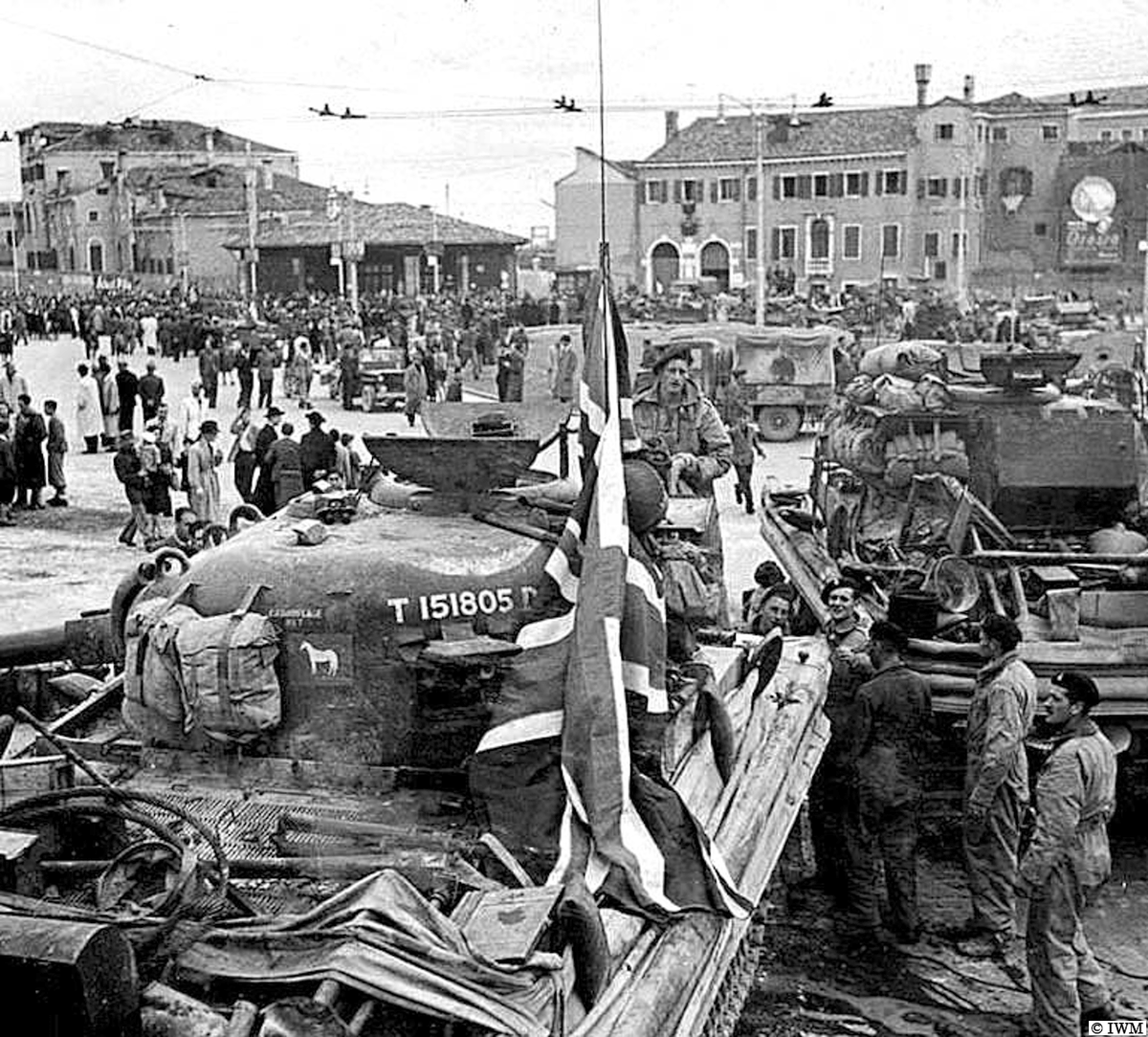 #OTD in 1945. Venice (Italy) is liberated. Sherman tanks in the Piazzale Roma. #WW2 #HISTORY