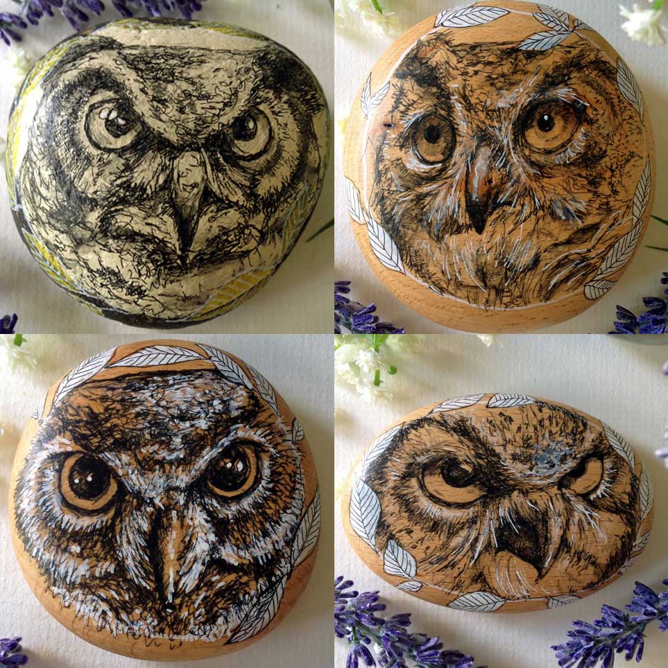 Good Morning #earlybiz peeps, here are some of my hand drawn owl pebbles, they make lovely gifts for nature or art lovers. Or for any night owls who might not be up yet! #owls #art #drawing #birdsoftwitter elbricrafts.etsy.com/listing/827476…