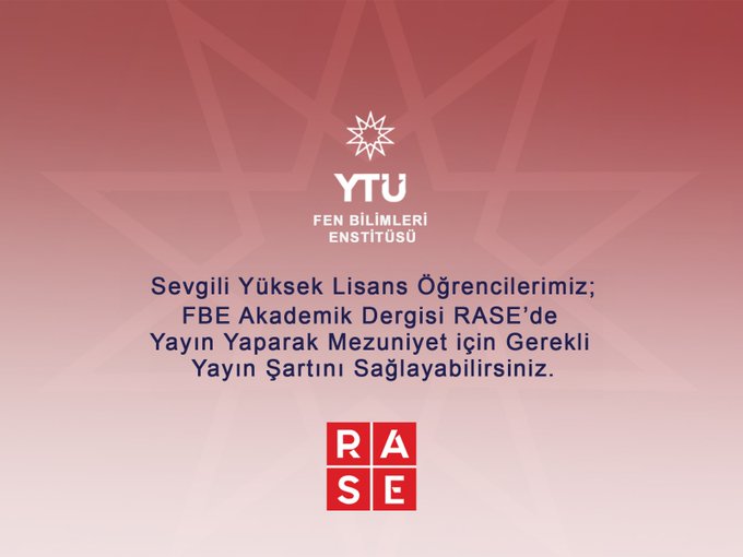 📢Değerli Yüksek Lisans Öğrencilerimiz🌟 🌟FBE Akademik Dergisi RASE'de yayın yaparak mezuniyet 🎓yayın şartınızı sağlayabileceğinizi biliyor musunuz ?✨ 📌Detaylı bilgi almak/makale göndermek için: 👉rase.yildiz.edu.tr #InternationalYTU #EğitimdeLiderYTÜ #ARGEdeLiderYTÜ