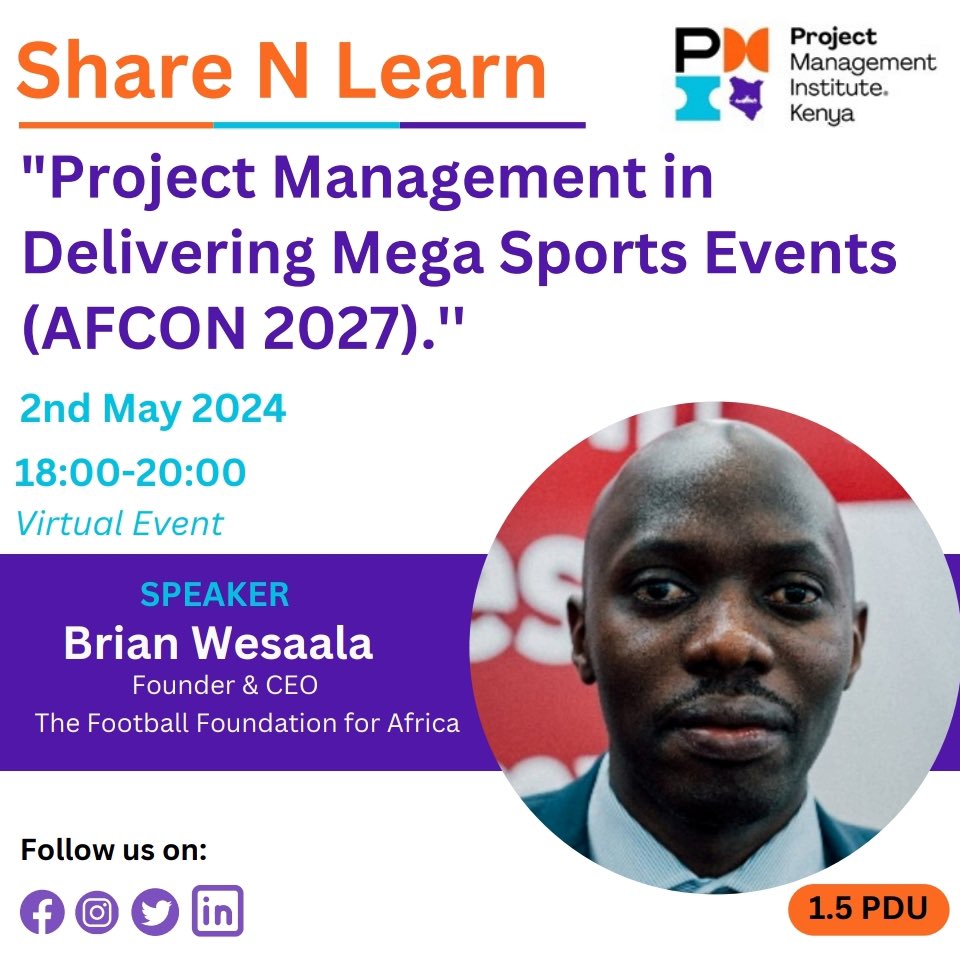 Dive into the world of Project Management in Delivering Mega Sports Events, with a spotlight on AFCON 2027! 

 Unlock insights Reserve your spot now and earn 1.5 PDUs! Click here to register: events.teams.microsoft.com/event/3c65c869…

#ProjectManagement #AFCON2027 #Webinar #SportsEvents