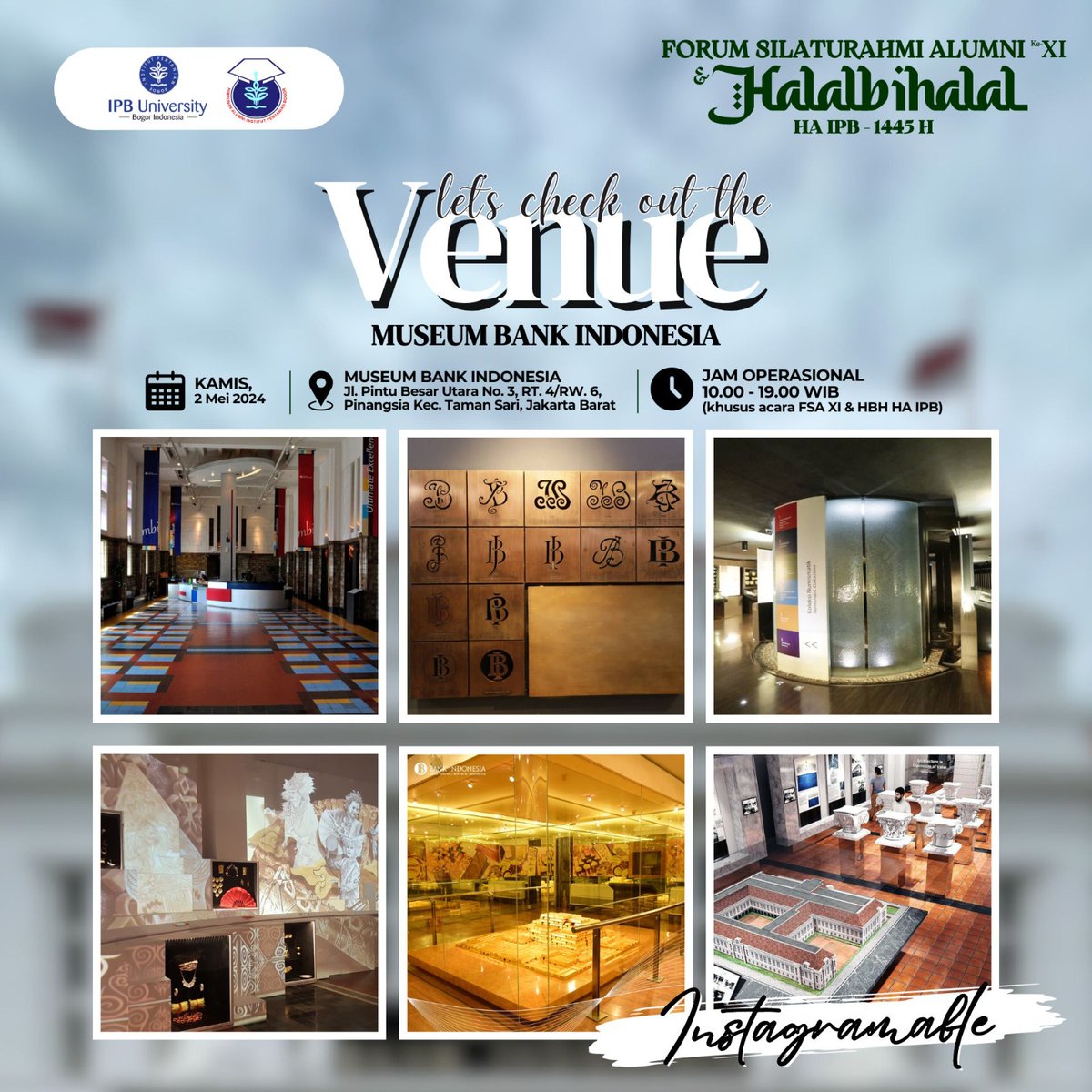 Yth Akang dan Teteh Alumni IPB
DPP HA IPB bekerja sama dengan IPB University akan menyelenggarakan Forum Silaturahmi Alumni (FSA) IPB XI dan Halal Bi Halal dengan tema "Silaturahmi Alumni IPB Lintas Generasi Untuk Indonesia Maju