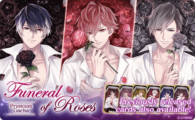 Stop and smell the roses, #ikevamp style 🖤🥀🖤 Roll the 🥀Funeral of Roses Premium Gacha🥀 for captivating cards of him giving you a mysterious rose~ do you dare accept it?🕯️🖤 #otome