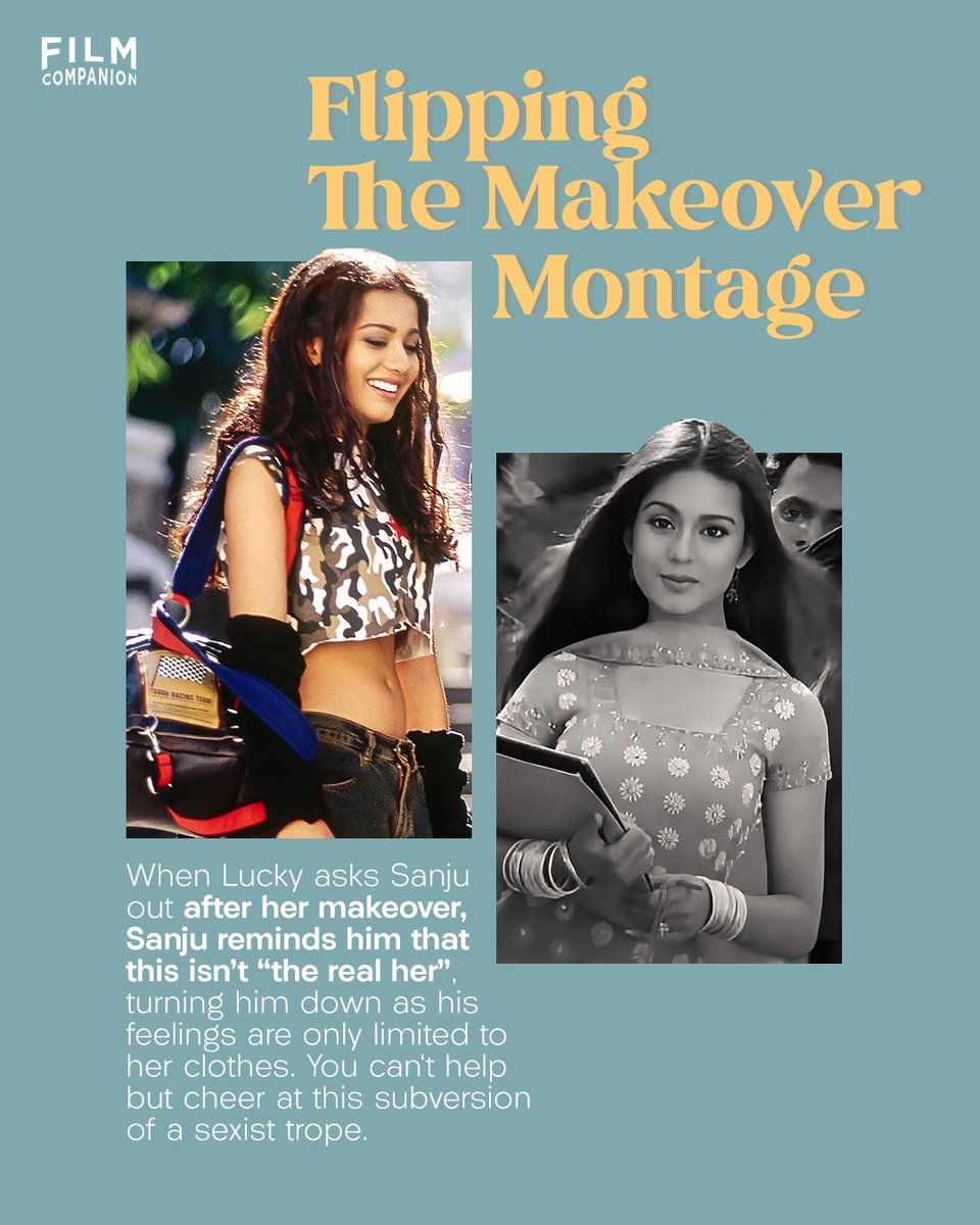 Flipping The Makeover Montage: Sanjana, who is made to feel like she’s not beautiful by Lucky, gets a ‘Kuch Kuch Hota Hai’-style makeover where she dons traditional clothes. But when Lucky asks her out, Sanju reminds him that this isn’t “the real her”, turning him down as his…
