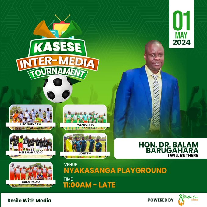#AstroturfsUpdates 

1st May 2024 (Labor day), Hon. Min. Dr. Balaam Barugahara will be in Kasese for the Kasese Inter-Media tournament.
Together, we can join @BalaamAteenyiDr in this mega event aimed at talent and sports promotion among the youths.