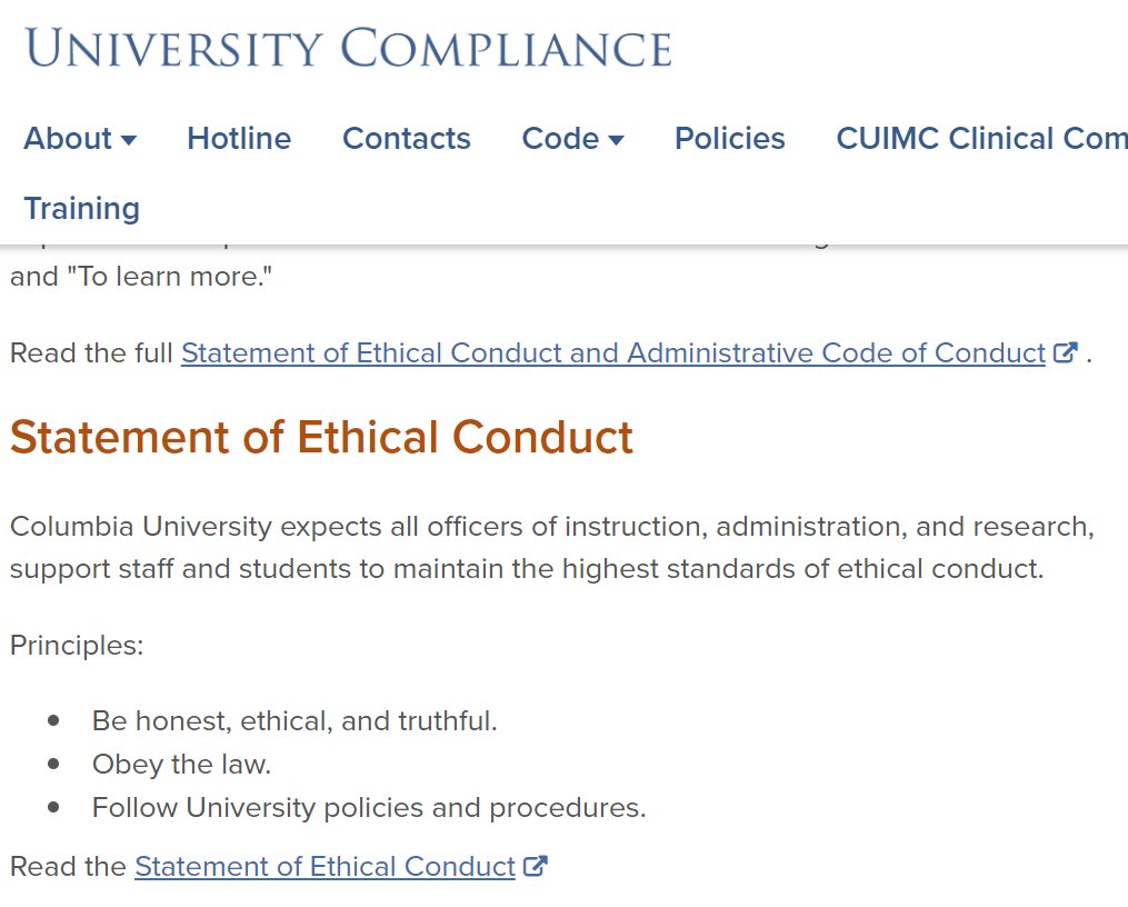 Columbia U. Ethical conduct.. LOL
I'm laughing so hard I'm gonna puke 

@Columbia @BBC @cnni @derspiegel @FRANCE24 @newsfromitaly @Newsweek   @TelegraphNews @washingtonpost @WSJ @Independent @guardiannews @CNBC @politico @SkyNews @AJENews @ndtvfeed @FT @HuffPost