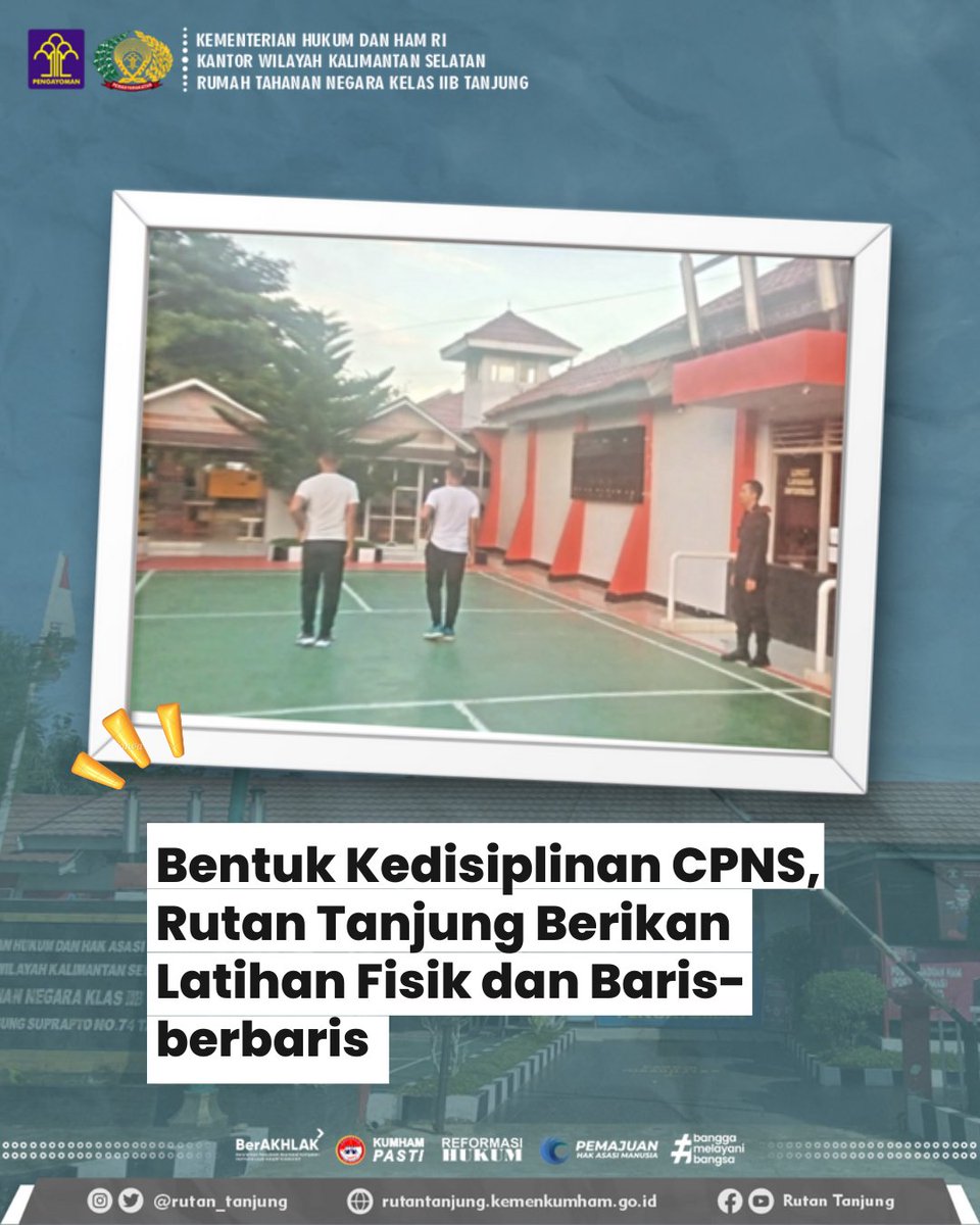 Berita : Bentuk Kedisiplinan CPNS, Rutan Tanjung Berikan Latihan Fisik dan Baris-berbaris
#KumhamKalsel
#Taufiqurrakhman
Kanwil Kemenkumham Kalsel
Taufiqurrakhman

Selengkapnya di rutantanjung.kemenkumham.go.id/berita-utama/b…