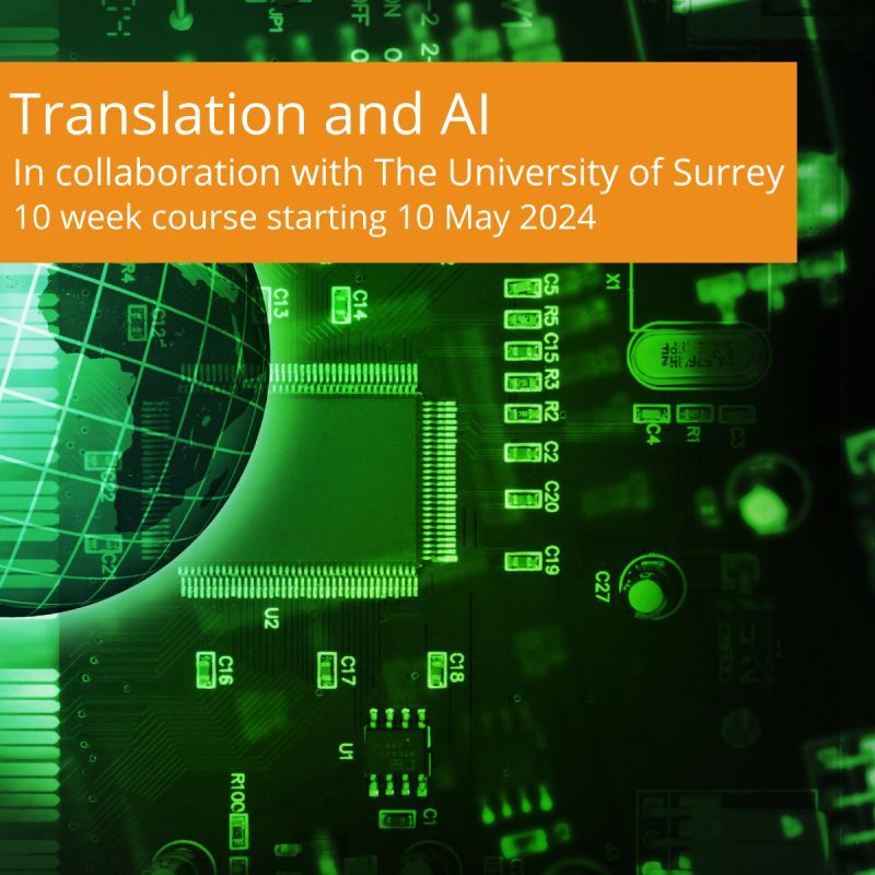 Excited to announce our new online CPD course for translators, developed at @CTS_Surrey & in collaboration with @ITIUK! Learn how you can leverage AI for professional growth. Join us to explore the future of translation! #AI #Translation #xl8 #CPD