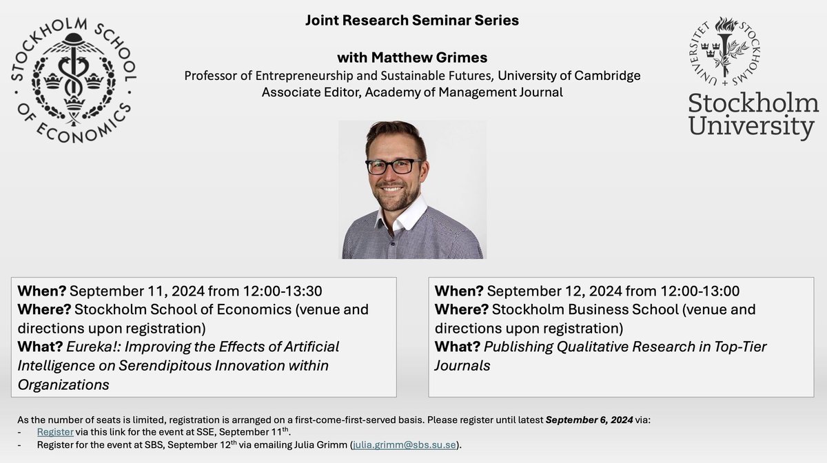 Julia Grimm (@juliagrimm1) on Twitter photo If you are in Stockholm in September, make sure to join us on Sep 11 at <a href="/handels_sse/">Stockholm School of Economics</a> and on Sep 12 at <a href="/Stockholm_Uni/">Stockholm University</a> for a joint research seminar series with wonderful <a href="/mggrim/">Matthew Grimes</a>. Find more information about both events and on how to sign up below. If you are in Stockholm in September, make sure to join us on Sep 11 at <a href="/handels_sse/">Stockholm School of Economics</a> and on Sep 12 at <a href="/Stockholm_Uni/">Stockholm University</a> for a joint research seminar series with wonderful <a href="/mggrim/">Matthew Grimes</a>. Find more information about both events and on how to sign up below.