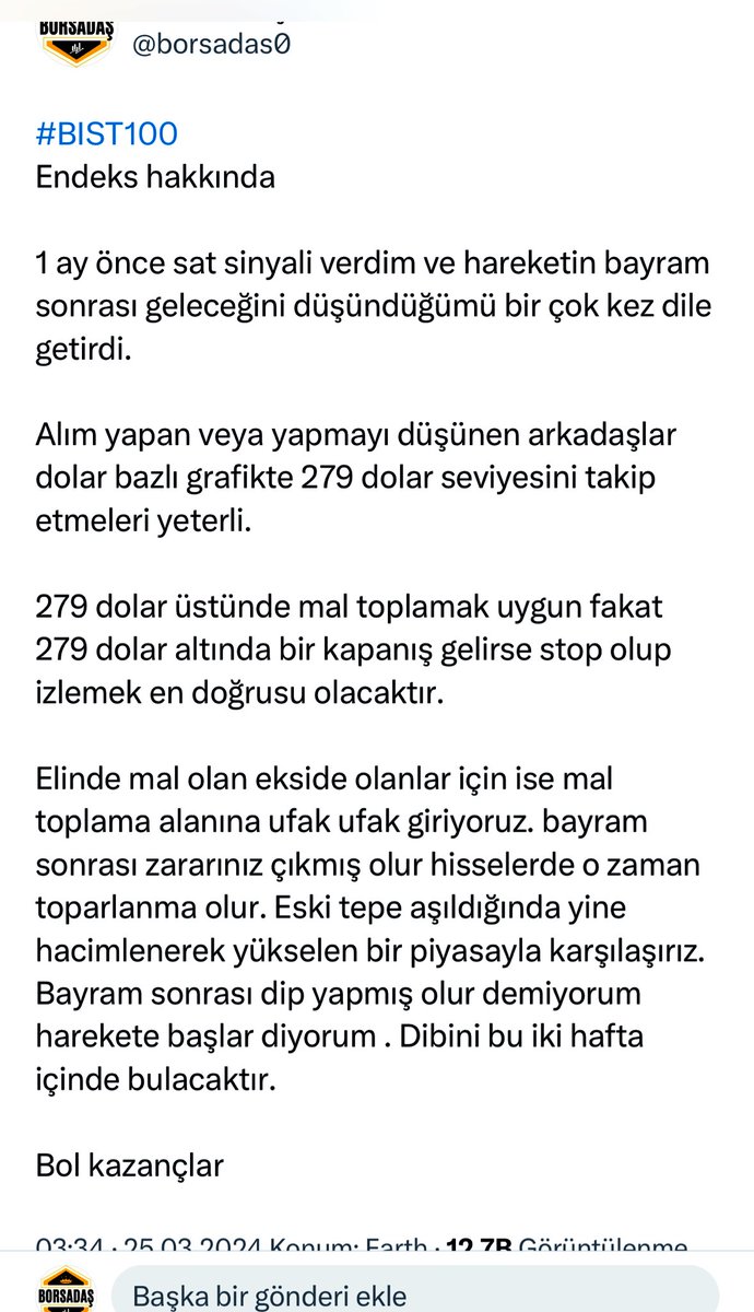 Ben bir endeks yorumu yaptıysam ve size al dediysem alın korkmayın.

#bist100