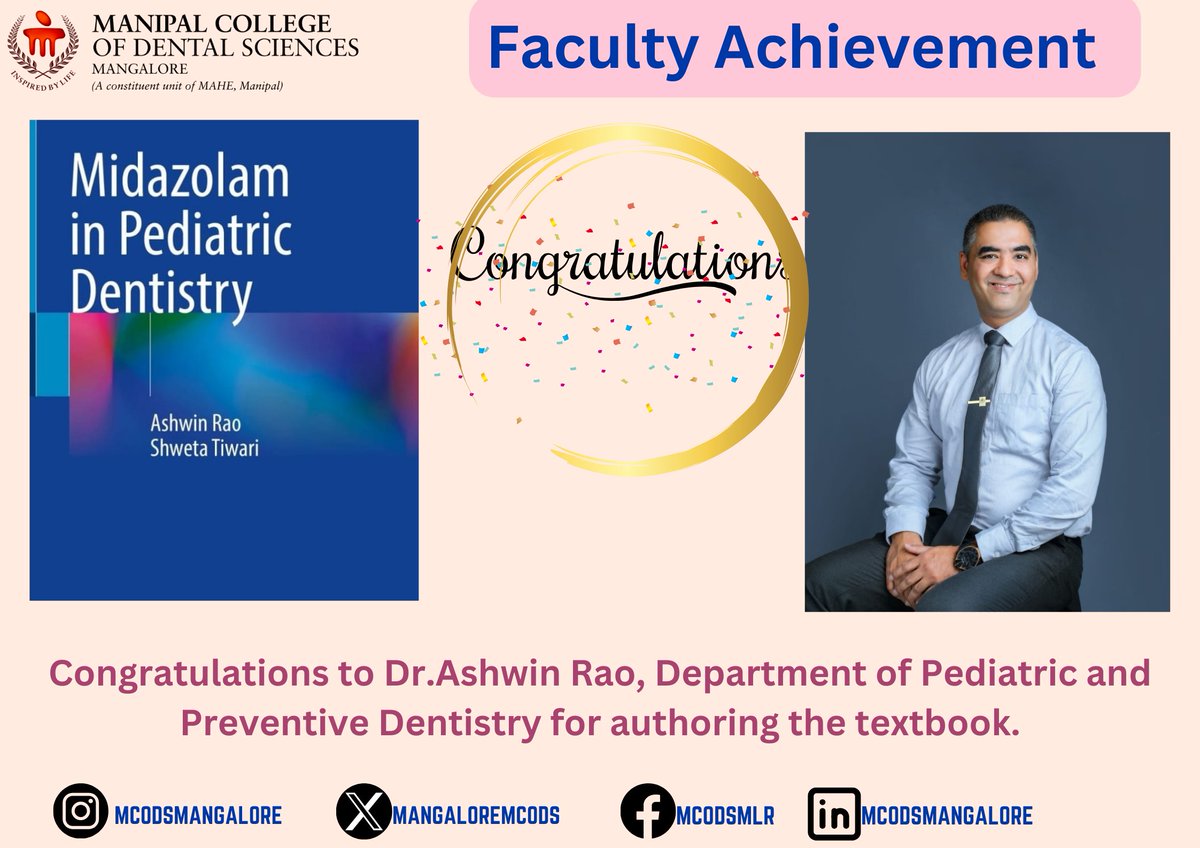Congratulations, Dr Ashwin Rao, Department of Pedodontics and Preventive dentistry. 
#mahemanipal #mcodsmlr #mahe_manipal #mcodsmangalore