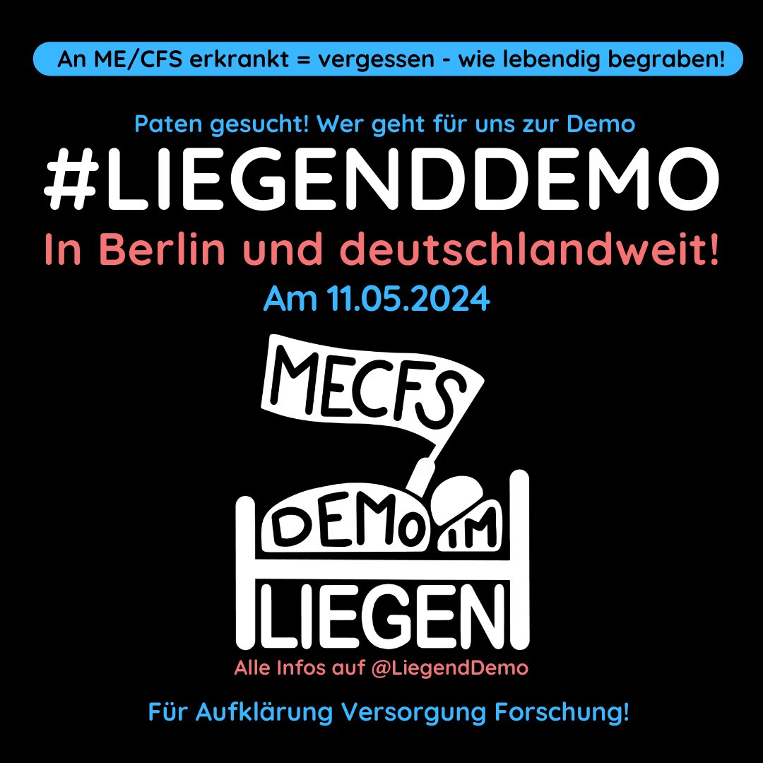 mitnehmt. Oder wer stellvertretend für euch dabei ist. 

#LiegendDemo  am 11.05.2024
Städteübergreifende Liegendaktion von 14:00 bis 14:15 Uhr.
Alle Städte + Standorte im nächsten Post ⬇️

Bitte in den sozialen Medien auf Updates achten! 🫶

#PostCovid #PostVac #longcovid #PEM