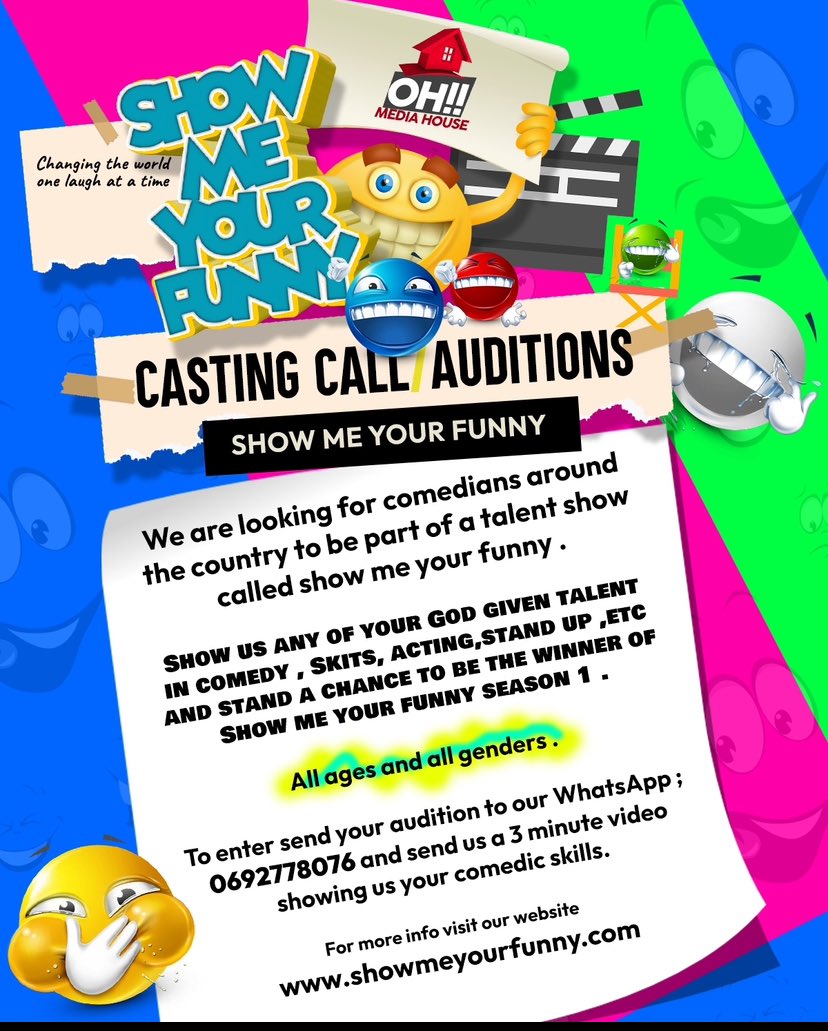 AUDITIONS: Do you think you are funny and wanna win R50K and more? New show called ‘Show Me Your Funny’ is looking for contestants. You will compete and the ultimate winner gets: • R50k in cash • A nationwide tour • Marketing and PR deal worth 100k with Solutions On…