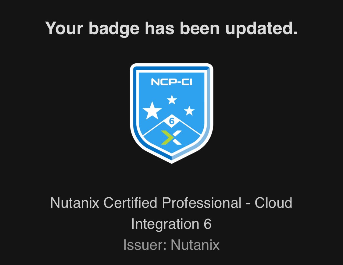 Nutanixの新しい資格試験が2つリリースされたのでサクッと獲ってきた。

約1ヶ月前に予約したけど今日以降しか予約できなかったから初日？

でもAWS版とAzure版の兄弟資格みたいな感じだから同じバッヂですかそうですか…(´ω`)