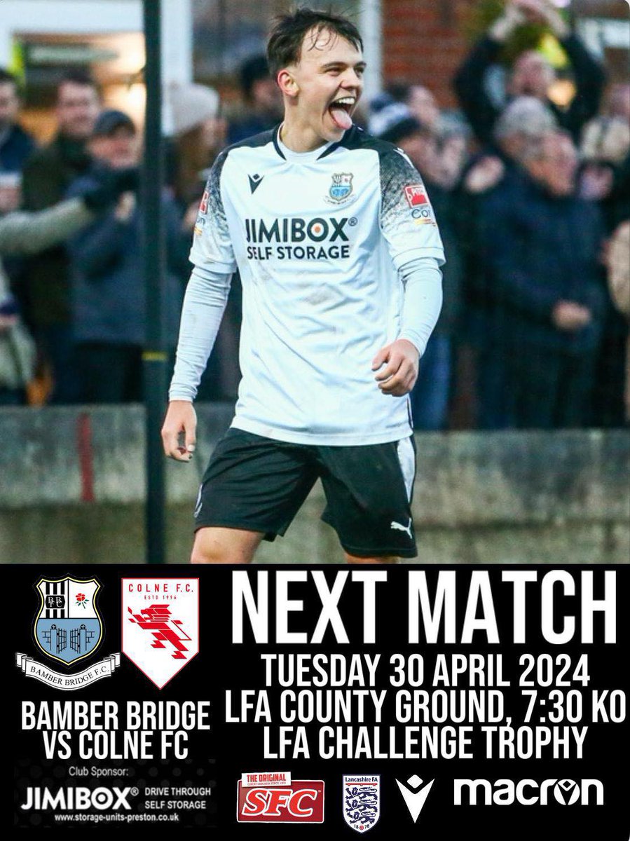 🏆 CUP FINAL DAY 🏆

The lads are putting their boots on for the last time this season tonight.

🆚 @Colne_FC
🏆 @lancashireFA County Cup Final
⏰ 7:30pm
🏟️ The County Ground, Leyland
🎟️ £8/£4 (Cash Only)

#UpTheBrig

Thanks to junior volunteer @seth_bbfc for the graphic.