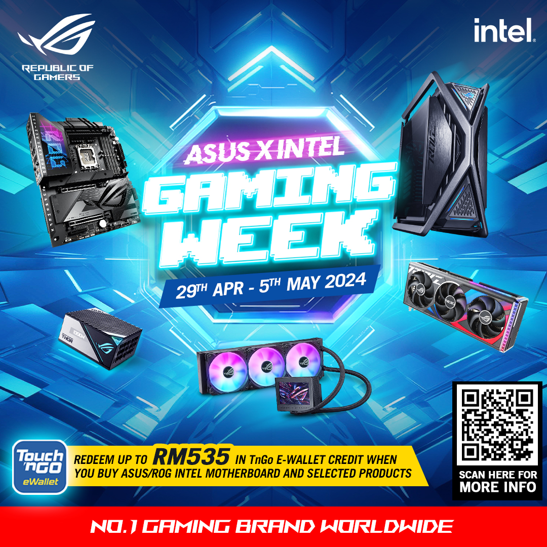 Score big with selected ASUS ROG product purchases and redeem up to RM 535 TnGo eWallet credits! 

Where to buy: emarque.co/collections/po…

Learn More / Redemption:  my.asus.click/gamingweek_2024

#ASUSROG #ASUS #INTEL #GamingPC #GraphicsCard #CustomPC #Malaysia