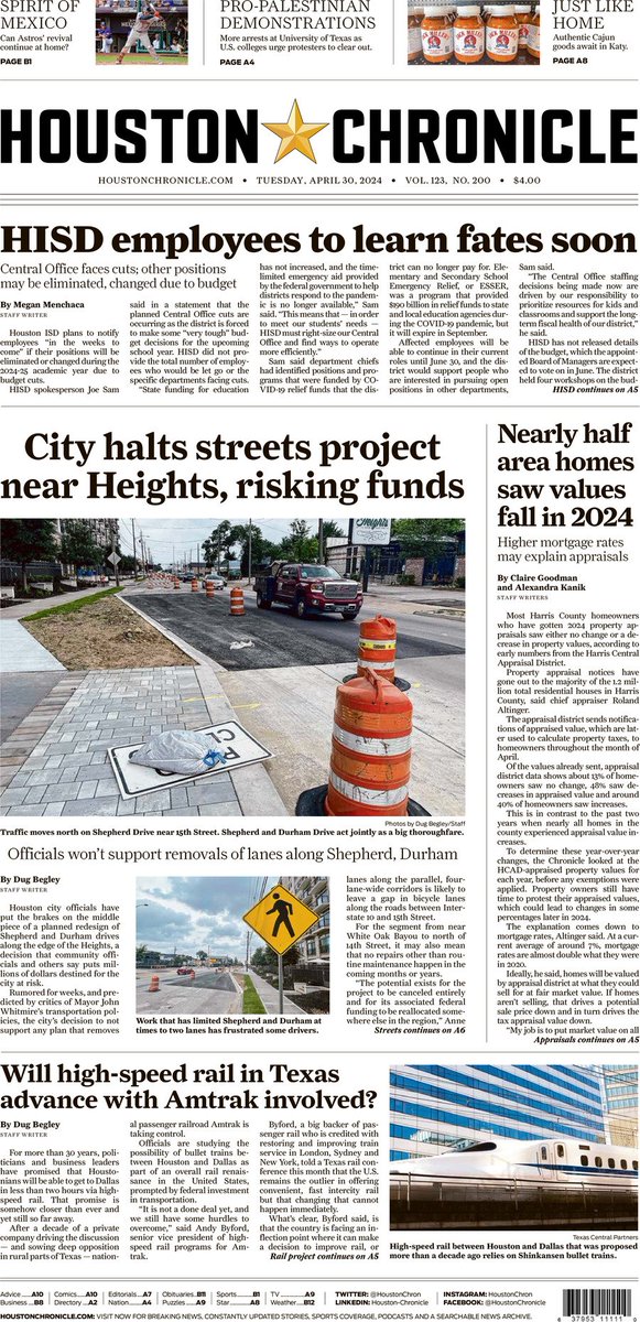 🇺🇸 City Halts Streets Project Near Heights, Risking Funds

▫Officials won't support removals of lanes along Shepherd, Durham
▫@DugBegley
▫is.gd/rN47Im 👈

#frontpagestoday #USA @HoustonChron 🇺🇸