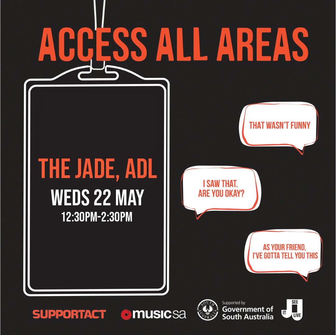 Our Access All Areas session is coming up on Weds 22 May from 12:30pm-2:30pm at The Jade in Kaurna/ADL! You will learn ways to actively intervene when witnessing sexual harassment, assault, discrimination and bullying. Register for free here - bit.ly/4bcH6hv