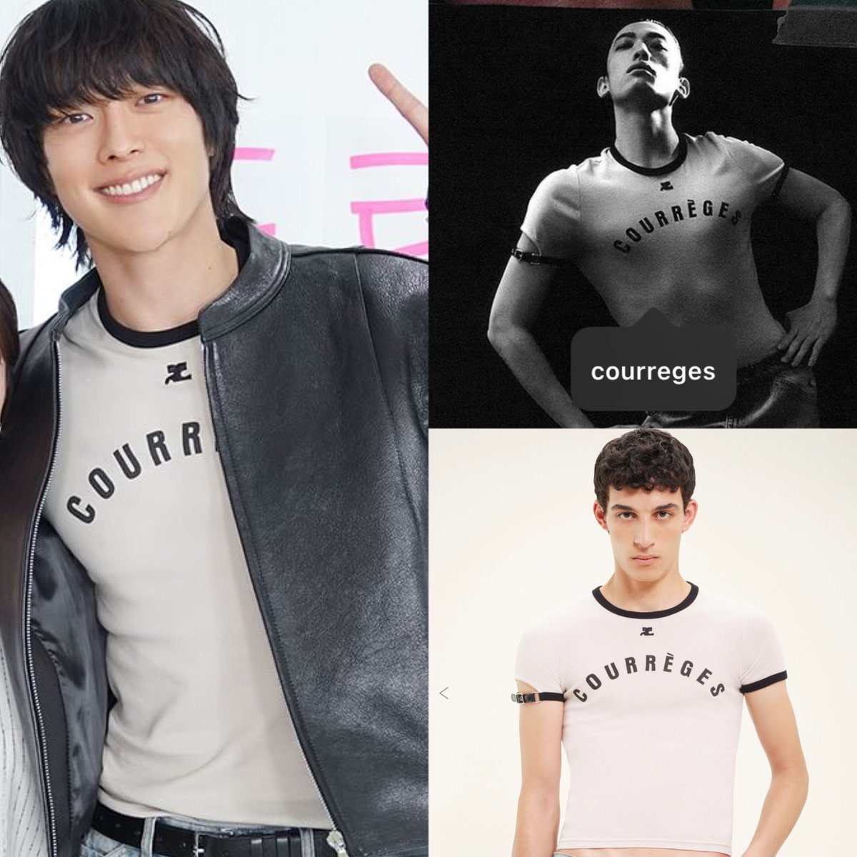 now i know the brand for kiyong's tshirt that he wore for salon drip (accidentally found it 😂)

its courreges buckle contrast tshirt. and.....it fits snugly on the body actually. so maybe kiyong wore the large size 😌