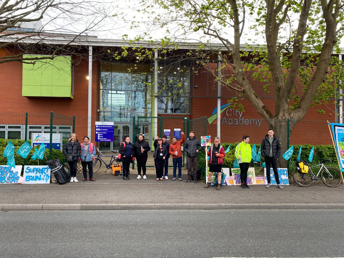 NEU support staff and teacher members taking strike action at City Academy Bristol. Our members have said enough is enough and employer now needs to act on pay parity, bullying & harassment and breaks within the directed time budget! #NEU #supportNEUstrikeatCAB
