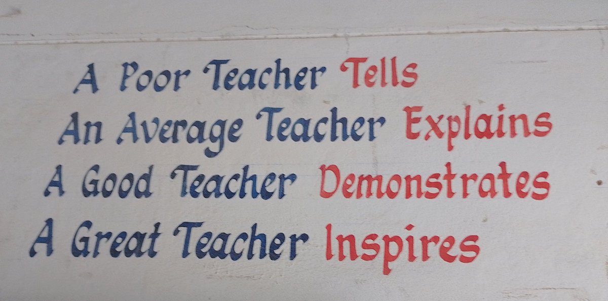 A poor #Teacher tells An Avarage Teacher Explain s The good Teacher Demonstrats A Great Teacher #Inspire s This #inspirational quote Made me to Say woww. The wall writeup at a school #Hyderabad #Ignite #Motivation