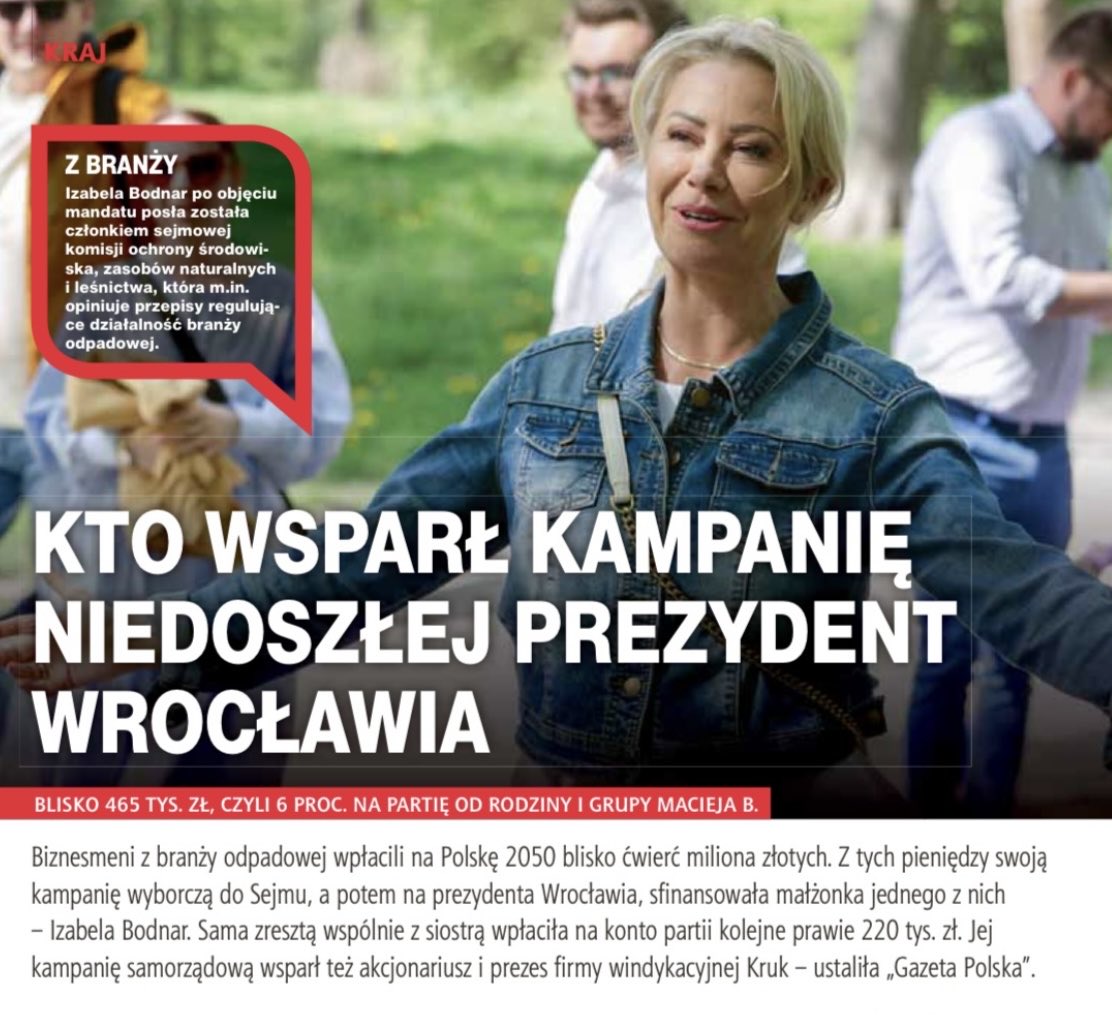 Kto wsparł kampanię niedoszłej prezydent Wrocławia Izabeli Bodnar? Nie tylko mąż i inni biznesmeni z branży odpadowej, ale także prezes i akcjonariusz firmy windykacyjnej Kruk. Szczegóły w najnowszej ⁦@GPtygodnik⁩ 👇😎