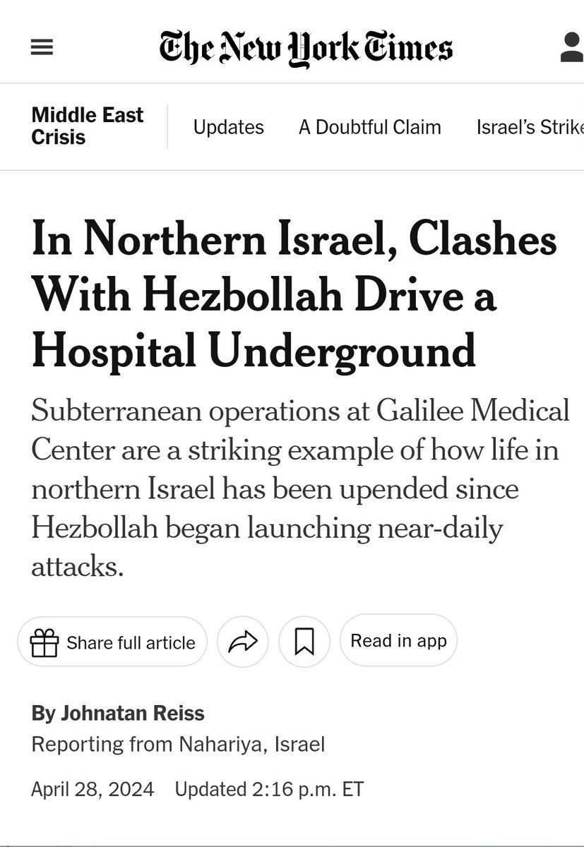 Within hours of the war breaking out Oct. 7, <a href="/GalileeMedical_/">Galilee Medical Center</a> -6 miles from the Lebanese border  began to move patients underground - where most of the hospital beds have been crowded together since. See full article by <a href="/jona_reiss/">Johnatan Reiss</a> via <a href="/nytimes/">The New York Times</a>:  lnkd.in/d-Y7NNiK