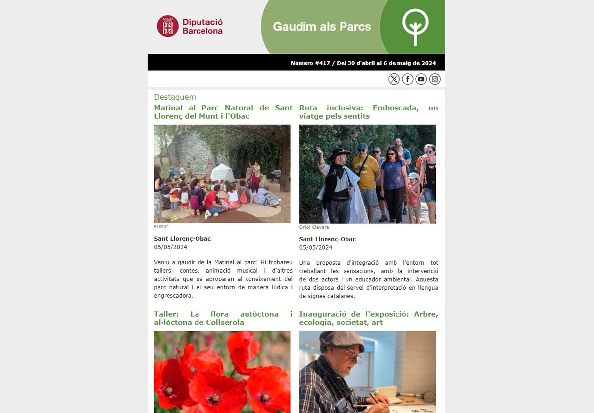 La matinal de #ViuelParc al #ParcSantLlorenç encapçala les activitats d'agenda dels propers dies a la #XarxadeParcs Naturals parcs.diba.cat/web/agenda/but…