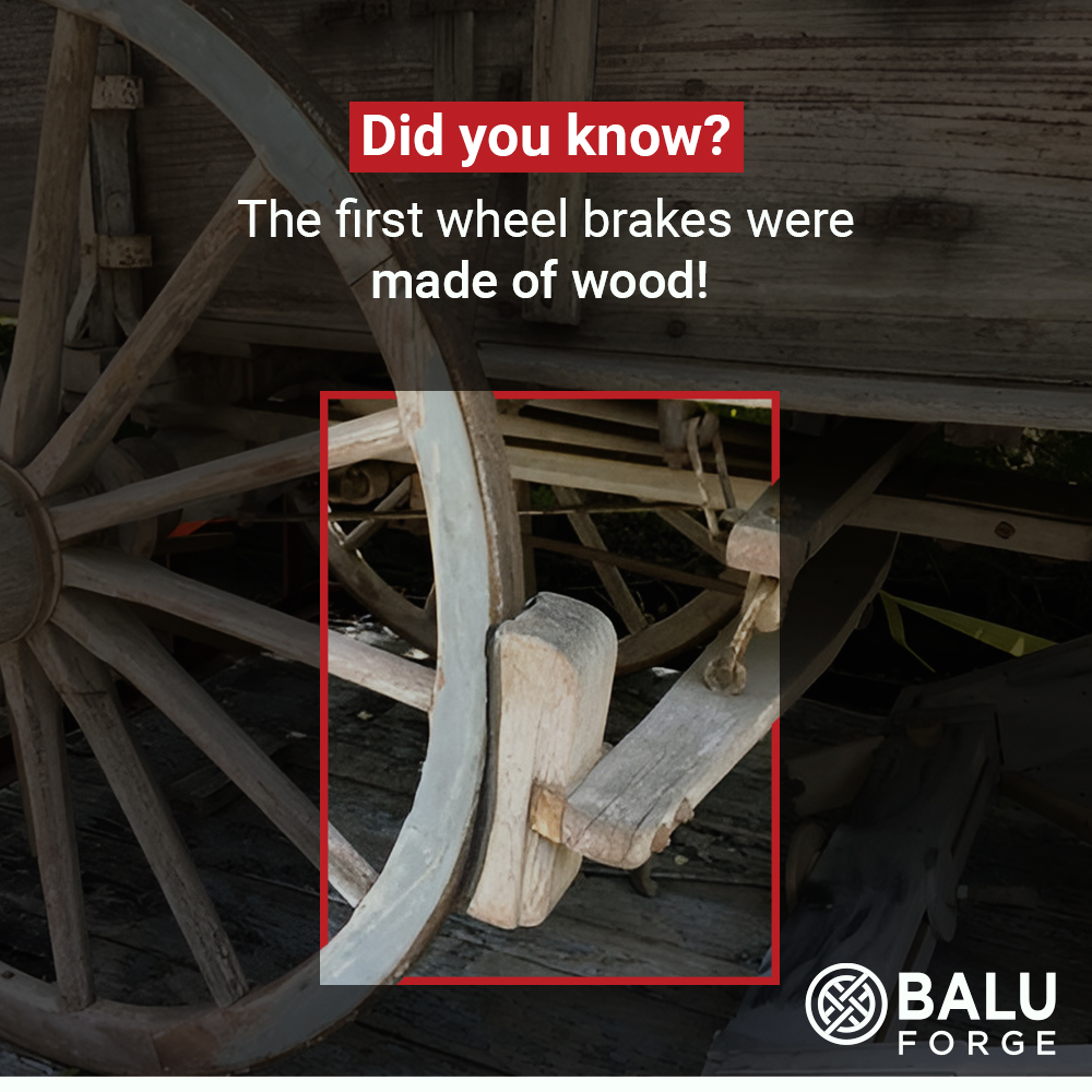 Early cars stopped with WOOD! One pulled a lever to press a block of wood on the wheels. We've come a long way #balu #baluforge #Baluindustries #Brake #funfact #Machinedparts #Manufacturing #cigüeñal #cigueñal #cigüeñales #Virabrequim #Kurbelwellen #Kurbelwelle #vilebrequins
