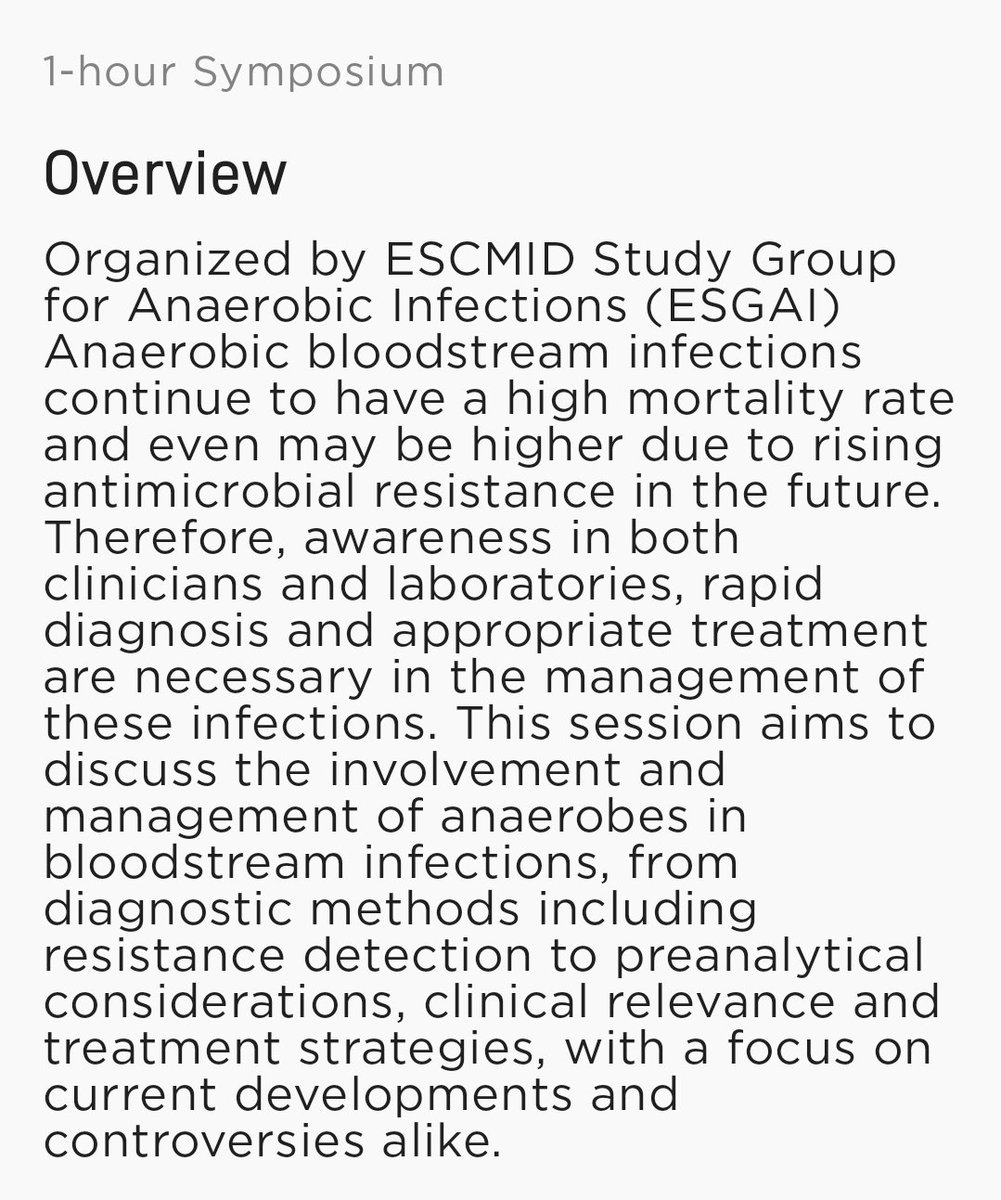 It's the 4th and final day of #ESCMIDGlobal2024.

Today, the ESGAI organized a 1-hour symposium on Anaerobic bloodstream infections: diagnostic and treatment strategies.
Come and learn from our speakers, Dr. U. Justesen and Dr. R. Antonello from 11.00-12.00 in Hall G