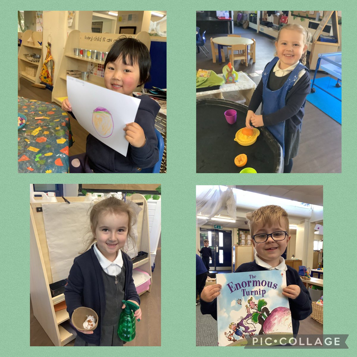 Nursery have been loving ‘ The Enormous Turnip’. Last week we grew our own cress and wrote our own recipes for turnip soup. We re-enacted the story as a class and we did observational drawings of turnips!