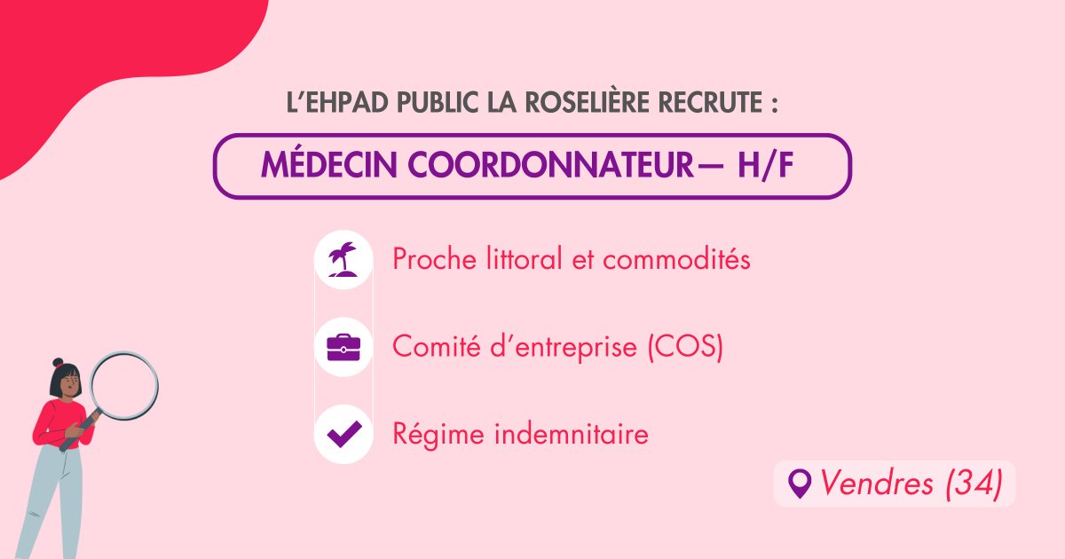 ProfilMedecin's tweet photo. [Alerte #offredemploi] 📣

L'EHPAD La Roselière recherche un.e #medecin coordonnateur à Vendres, dans l'Hérault📣 👉🏼 
https://t.co/trK4dUfBLO

🕦 CDD 1 an renouvelable, Temps partiel

N'hésitez pas à partager l'information à votre réseau 🤗 https://t.co/3P0Jl7MccS