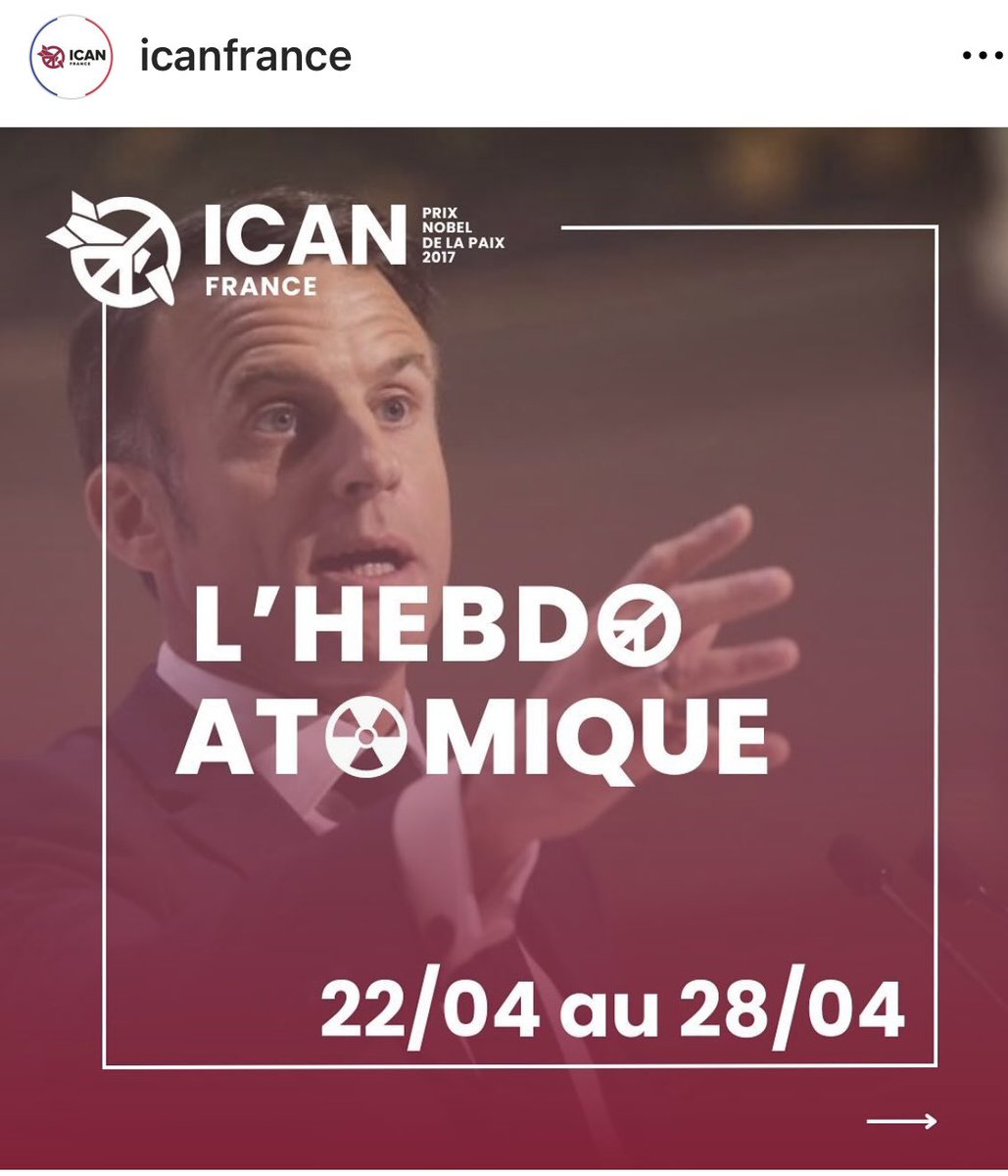 Chaque semaine en moins d’une minute, votre résumé de l’actualité nucléaire ☢️ militaire en France et dans le monde est à retrouver dans notre #HebdoAtomique sur #insta #ICANFrance #nuclearban