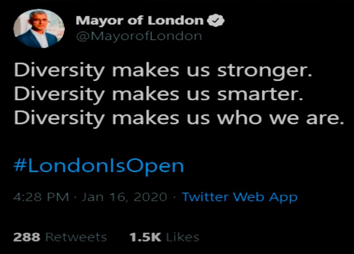 Under Sadiq Khan, London has become more hostile, dangerous and divided.

But he insists that 'diversity makes us stronger'.

Londoners, remember this on 2nd May.
#GetKhanOut #VoteKhanOut