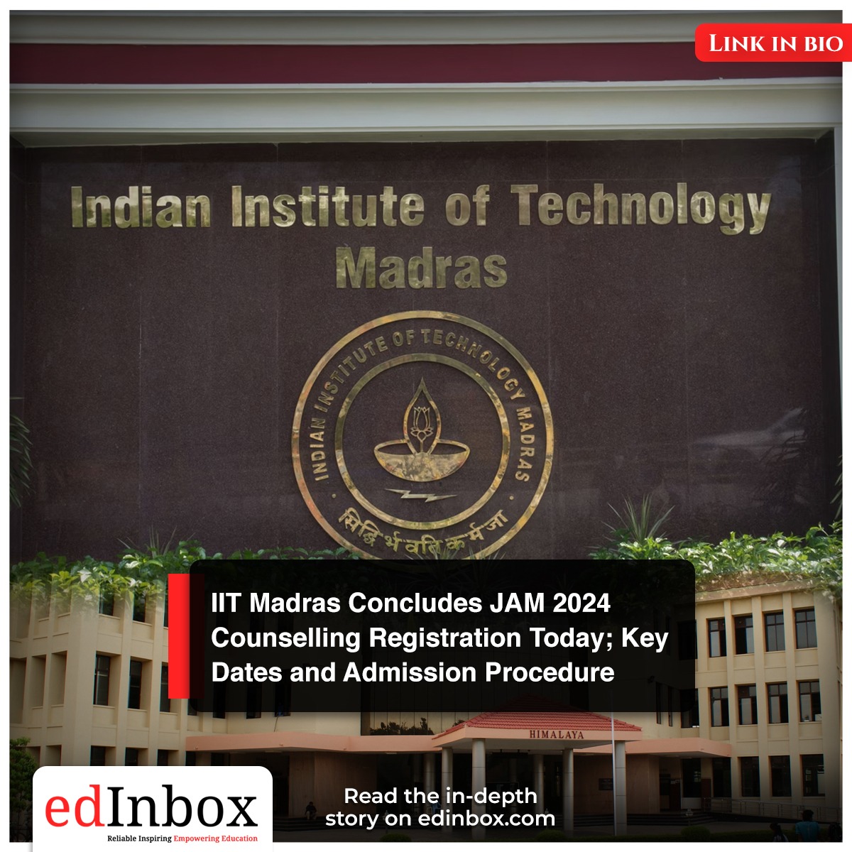 The Indian Institute of Technology Madras (#iIT #Madras) is closing the registration process for counselling of the Joint #admission  #test  for #masters2024  (JAM)  today, on April 29.
Click here tinyurl.com/fsctykh7