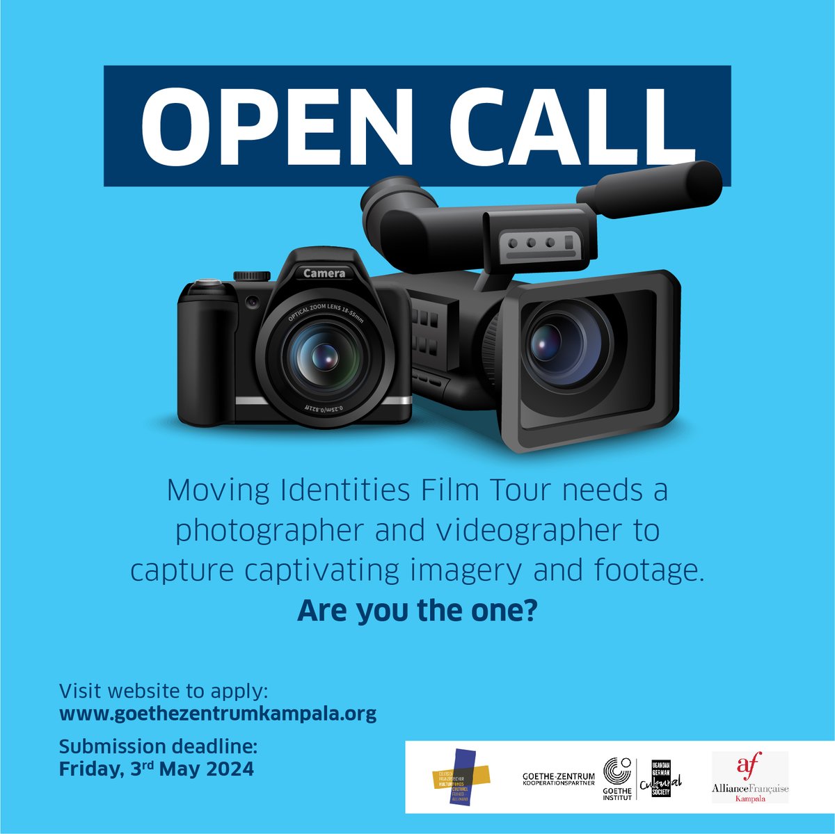 GZ_Kampala's tweet photo. 📸🎥 Join us for the Moving Identities Film Tour! Seeking a skilled photographer & videographer to capture the action. Apply on our website by May 3rd! #FilmTour #PhotographerNeeded https://t.co/nu9jGIFDbc