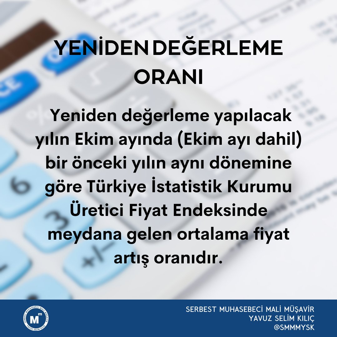 Yeniden Değerleme Oranı

Yeniden değerleme yapılacak yılın Ekim ayında (Ekim ayı dahil) bir önceki yılın aynı dönemine göre Türkiye İstatistik Kurumu Üretici Fiyat Endeksinde meydana gelen ortalama fiyat artış oranıdır.

#Muhasebe #Muhasebeci #MaliMüşavir #YenidenDeğerleme