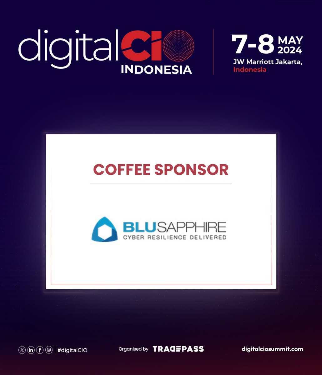 Thrilled to announce that Blusapphire has joined as the coffee sponsor for digitalCIO 2024 - Indonesia, happening on 7 - 8 May 2024, at JW Marriott Jakarta.
Don't miss out: hubs.la/Q02vtq9k0
#digitalCIO #CIO #ITleaders #tradepass #data #AI #greentech #cybersecurity