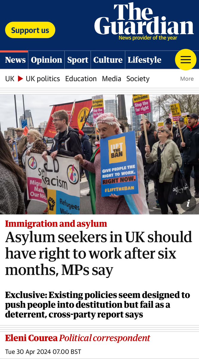 APPG recommends that we #LiftTheBan on asylum seekers working. ‘existing immigration policies are “inhumane and ineffective”, driving migrants into poverty while burdening local government, public services and taxpayers.’ theguardian.com/uk-news/2024/a…