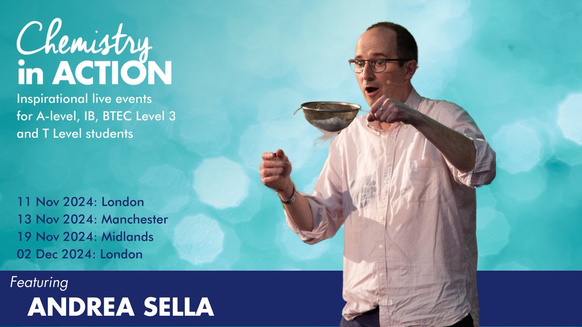 We are excited to announce that Professor Andrea Sella will be speaking at all four Chemistry in Action events taking place this autumn! This incredible session will make you rethink everything you know about ice! educationinaction.org.uk/study-days/sub… #icescience #chemistry #edutwitter