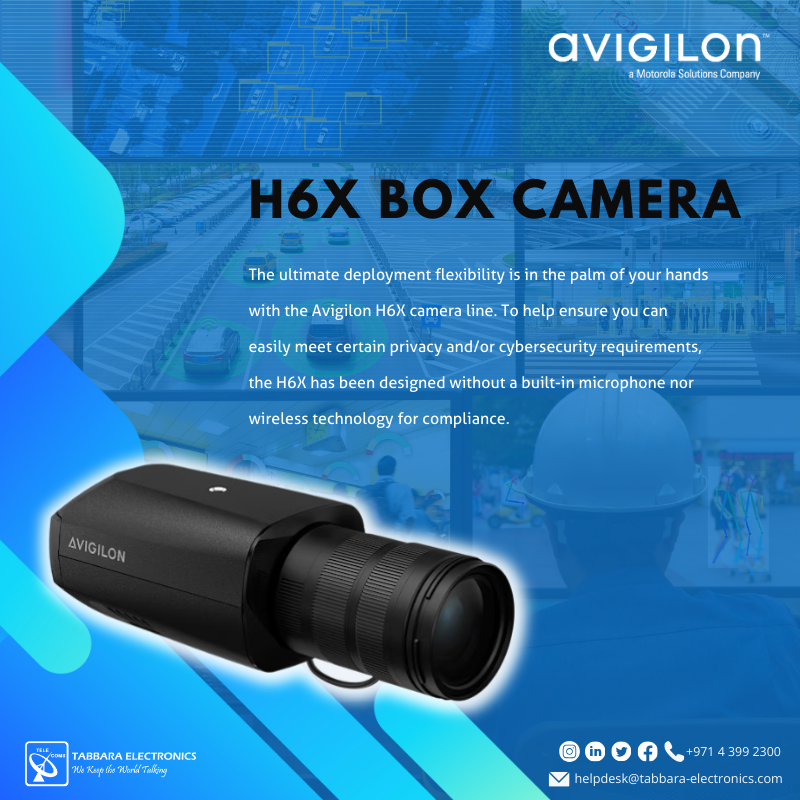 Avigilon H6X Box Camera provides commercial buildings with high-resolution video, advanced analytics, remote monitoring, flexible installation.

#TabbaraElectronics #avigilon #motorolasolutions #uae #abudhabi #middleeast
#ملتزمون_ياوطن
#نتصدر_المشهد