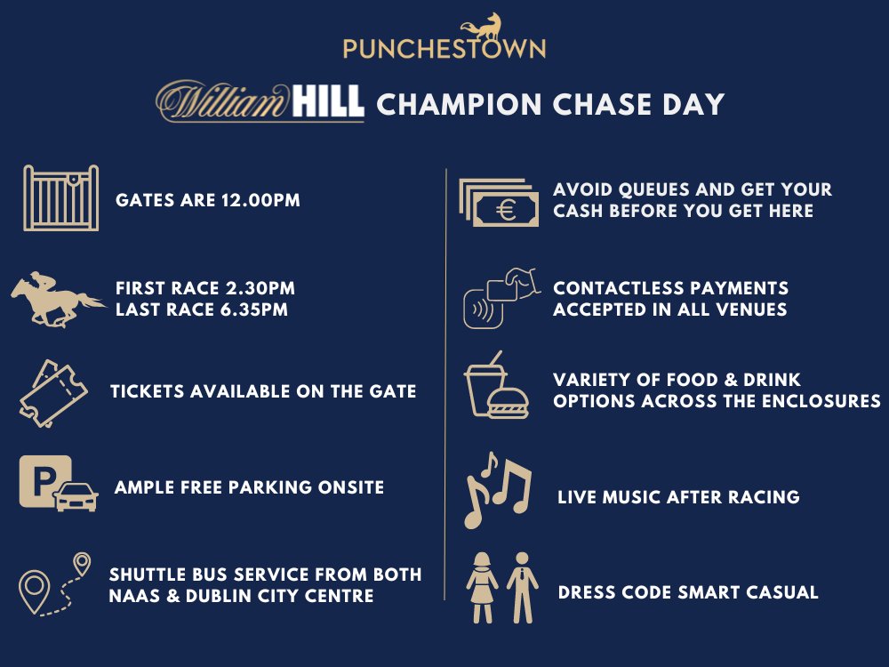 🏆It's @WilliamHill Champion Chase Day 👉Visit punchestown.com to book your tickets 😍See you there #PTown24 #WilliamHill 🏇@WillHillRacing