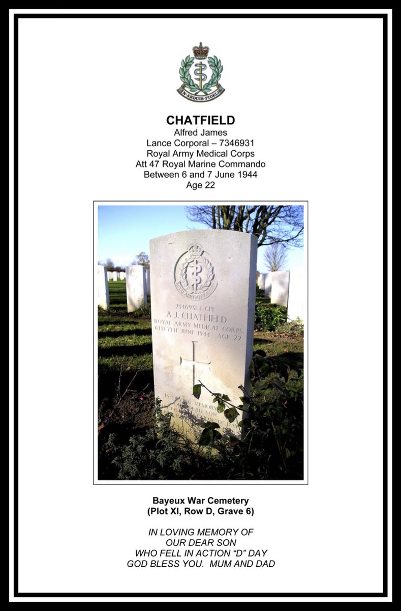 On each of the 46 days leading to #DDay80, we remember one of 46 men of 47 (Royal Marine) Commando killed, drowned or mortally wounded in their #DDay mission Operation Aubery. Today (D-37) we remember Lance Corporal Alfred James CHATFIELD OF #Norwood #Croydon #London