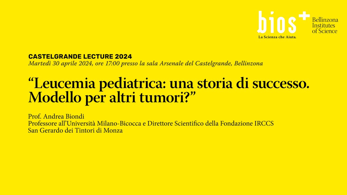 II Prof. Andrea Biondi, dell’@unimib tratterà, in termini comprensibili al grande pubblico, il tema della #LeucemiaPediatrica e illustrerà come si è riusciti, in 70 anni, a rendere questa malattia quasi completamente guaribile. @BellinzonaIrb @IOR_Bellinzona #CittàTicino