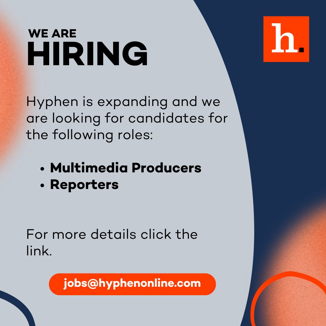 🚨We are hiring! Hyphen is looking for experienced reporters and multimedia producers to join the team. Click here to apply ➡️hyphenonline.com/about-us/