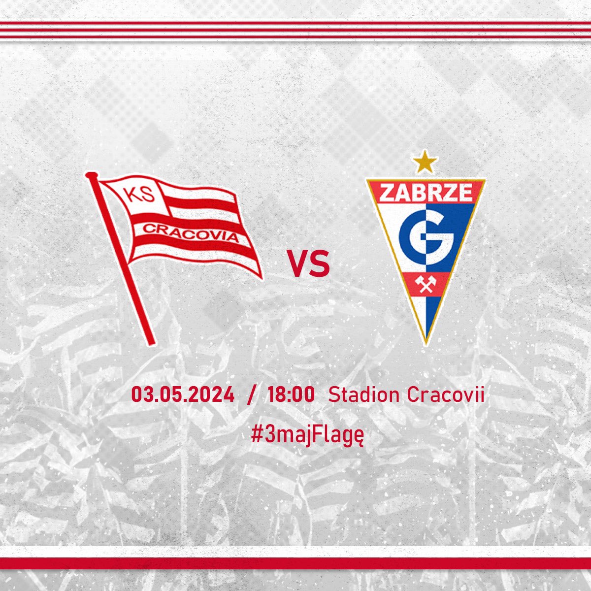 Już w piątek - #3majFlage! ⚪️🔴 Kto jeszcze nie ma biletu na piątkowy mecz z @GornikZabrzeSSA niech zagląda do POK-ów lub na bilety.cracovia.pl 🎟️