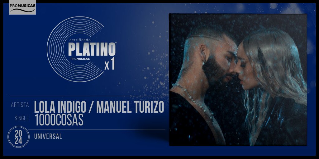 CERTIFICADO @lolaindigomusic junto a @ManuelTurizoMTZ con el tema: '1000COSAS' se coloca en el 🔝 1️⃣1️⃣ de la Lista Oficial #Top100Canciones elportaldemusica.es/lists/top-100-… y logra #DiscoDePlatino 💿 ¡Enhorabuena! 👏👏