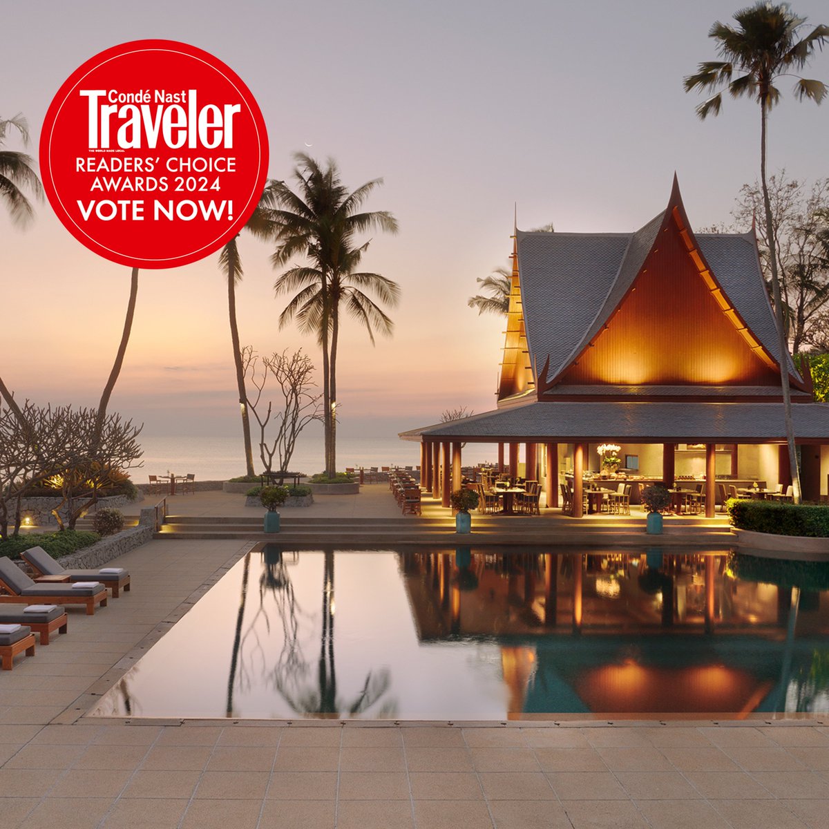 We are delighted to announce that #ChivaSomHuaHin has been nominated for the 'Best Destination Spas' category in the 2024 #CondéNastTraveler Readers' Choice Awards.  

Vote for us: condenast-interactive.typeform.com/to/VcOLOEo3

#CondeNastAwards #ReadersChoice #DestinationSpa #WorldsBestSpa